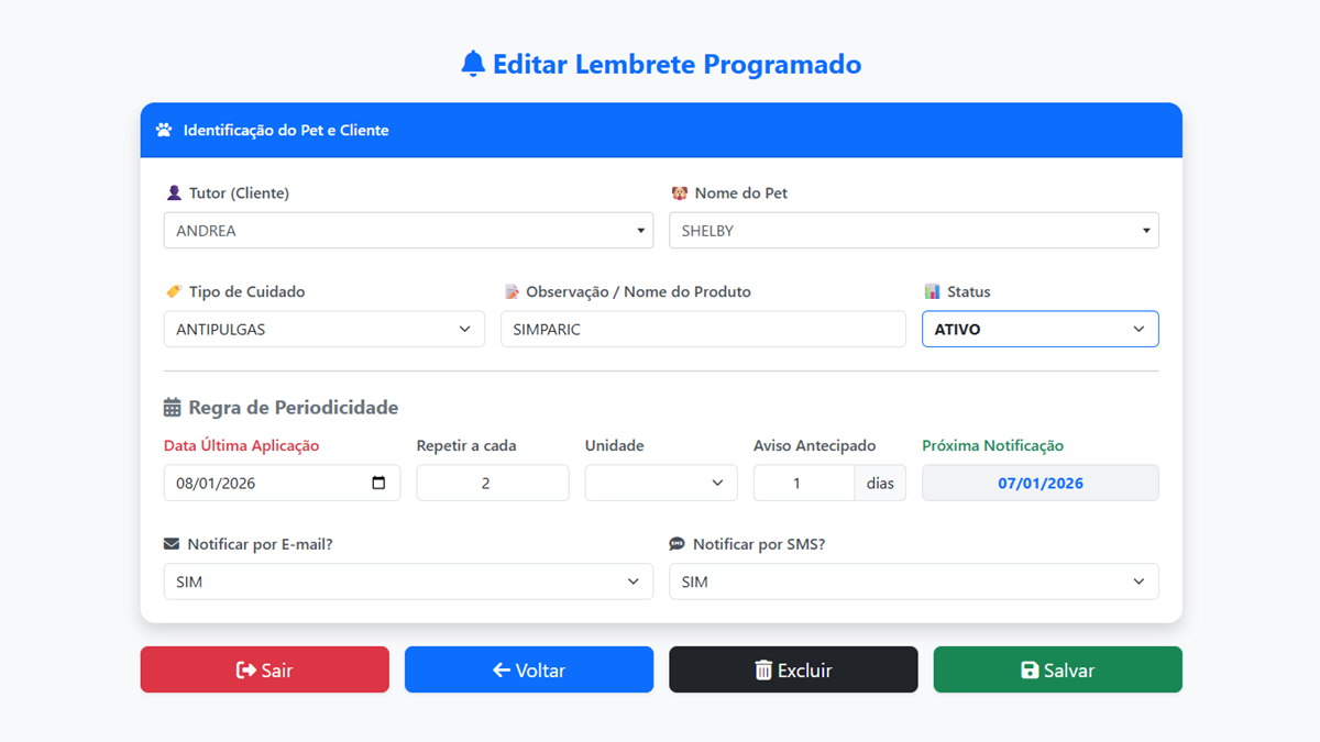 Configuração de Lembretes